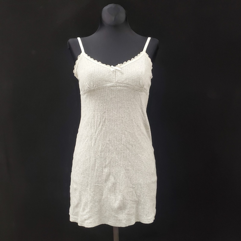 Forever 21 Y2K Babydoll Top Size M Gray Elena Bella Lace Trim Ribbed Cami Tank